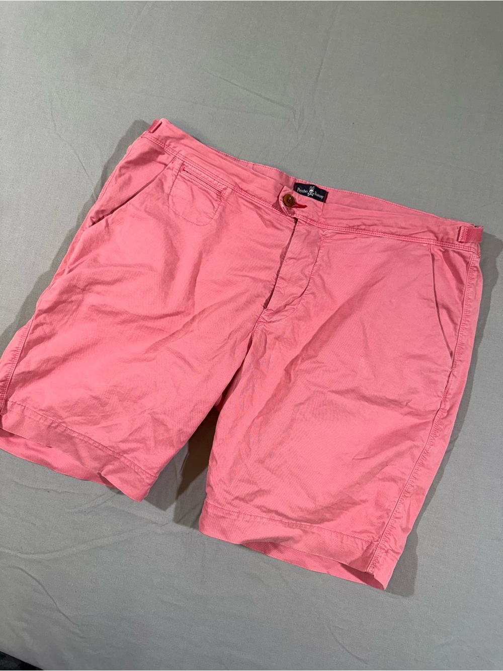 PSYCHO BUNNY Men's Pink Salmon Color Washed Bermuda Shorts